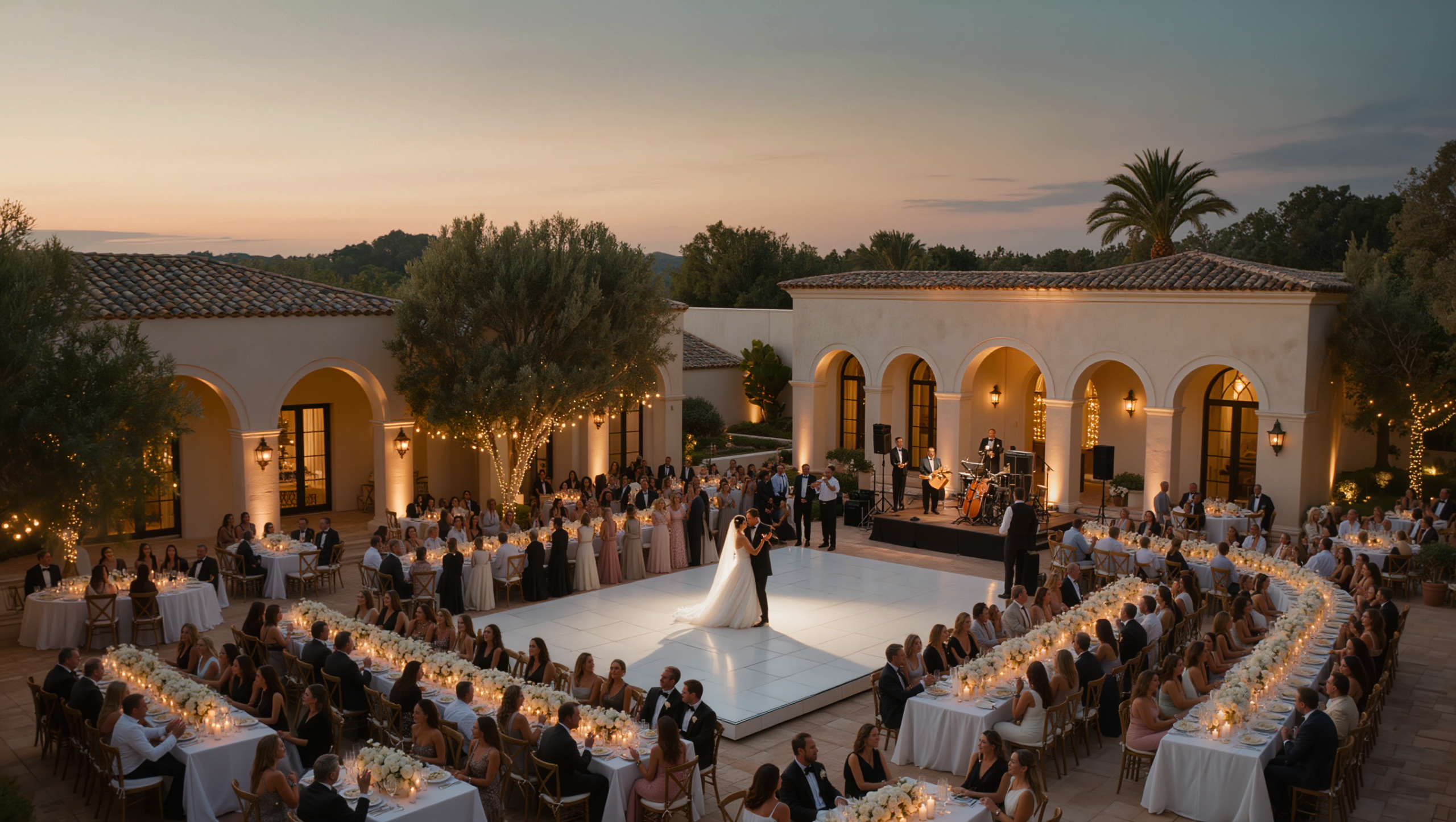 Boda con iluminación decorativa, audio profesional y producción de Changing by Lighting.