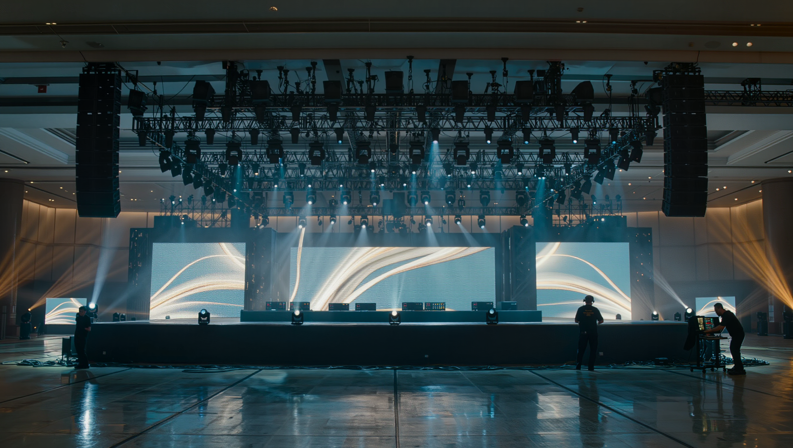 Producción de evento con iluminación profesional, escenario y tecnología audiovisual realizada por Changing by Lighting.