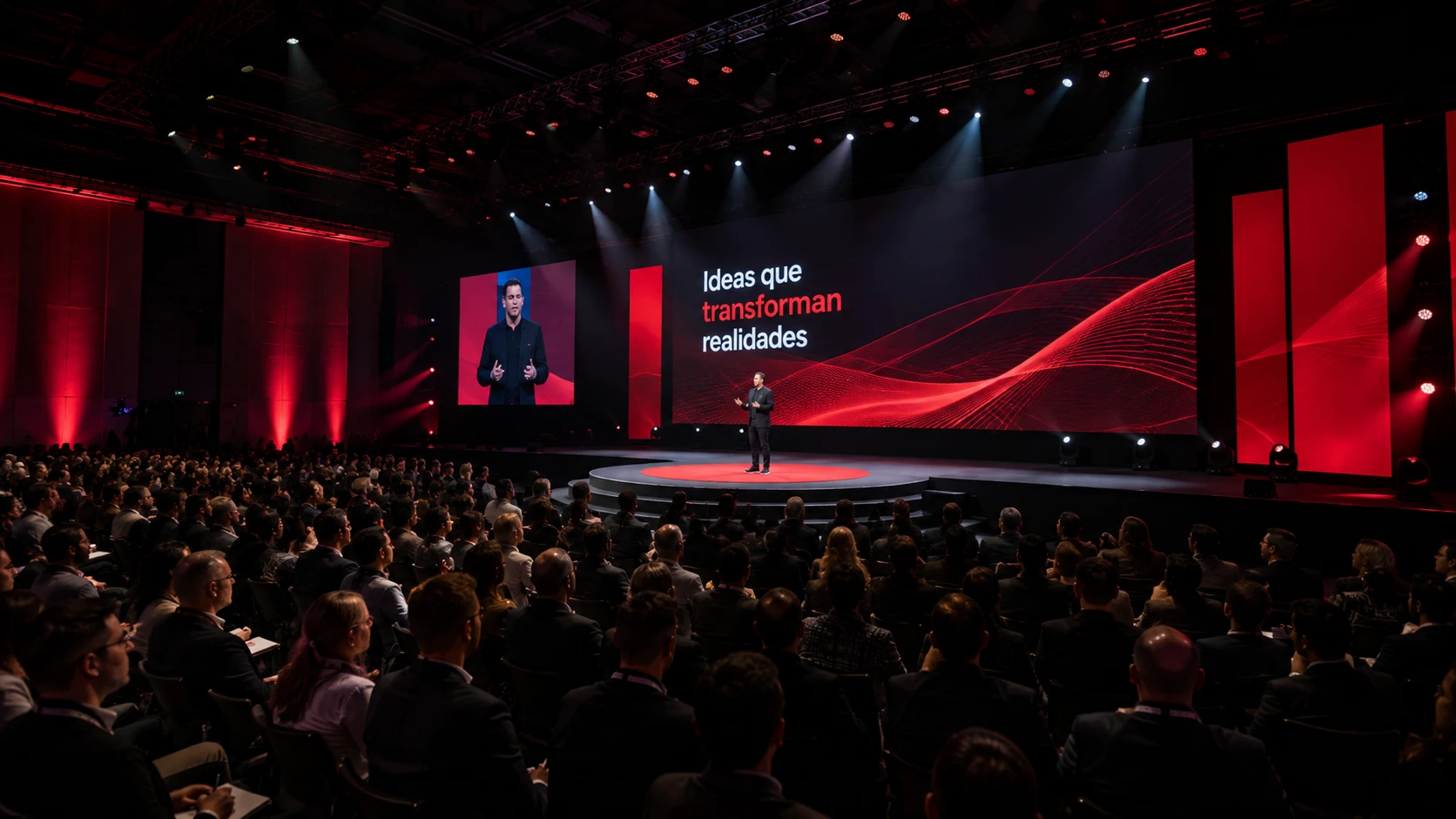 Producción de conferencias y keynotes corporativas con iluminación, audio, video y pantallas LED en Ciudad de México.